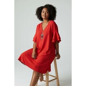 ZARA Woman Red Ruffle Sleeve V-Neck Shift Dress Size XXL Chic Flowy Holiday EUC